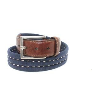 Torino Men's Navy Blue Cotton and Genuine Leather Belt sz 34 Made in USA